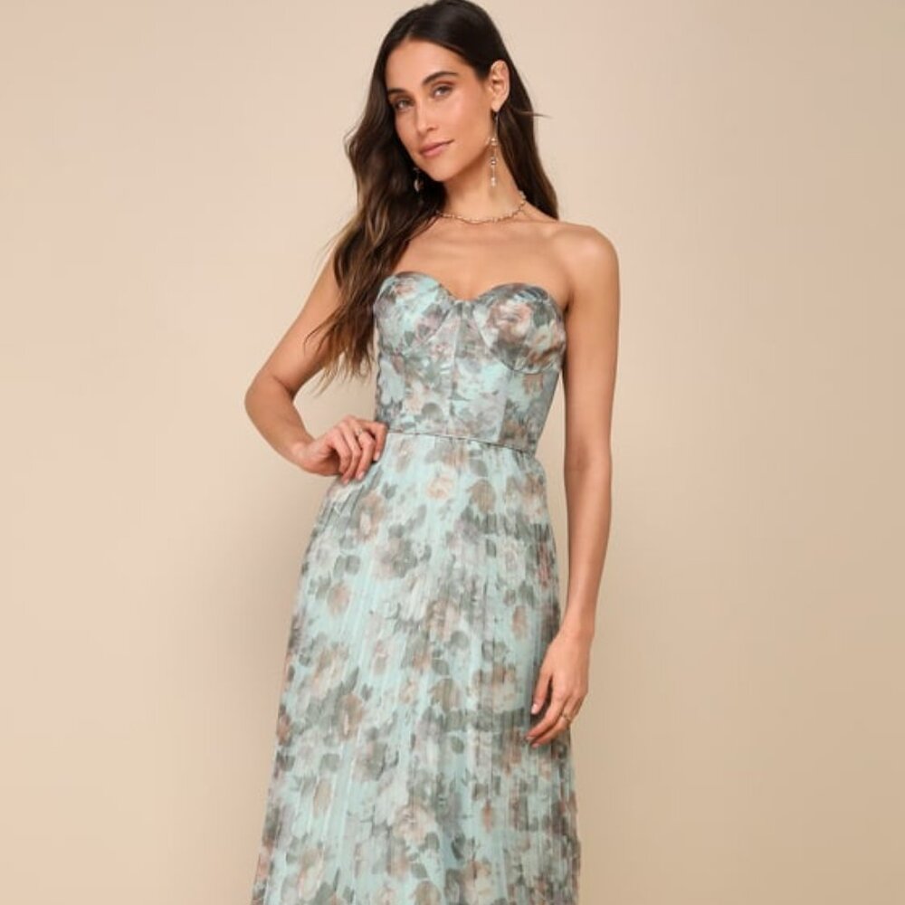 Lulus Most Beautiful Day Sage Multi Floral Print Organza Maxi Dress Green